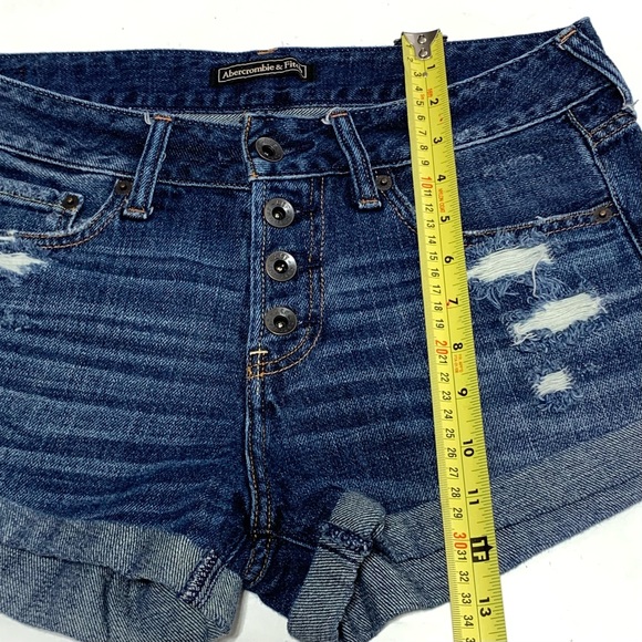 Abercrombie and Fitch Dark Blue Low Rise Button Fly Distress Jean Short Size 26 - Picture 11 of 12